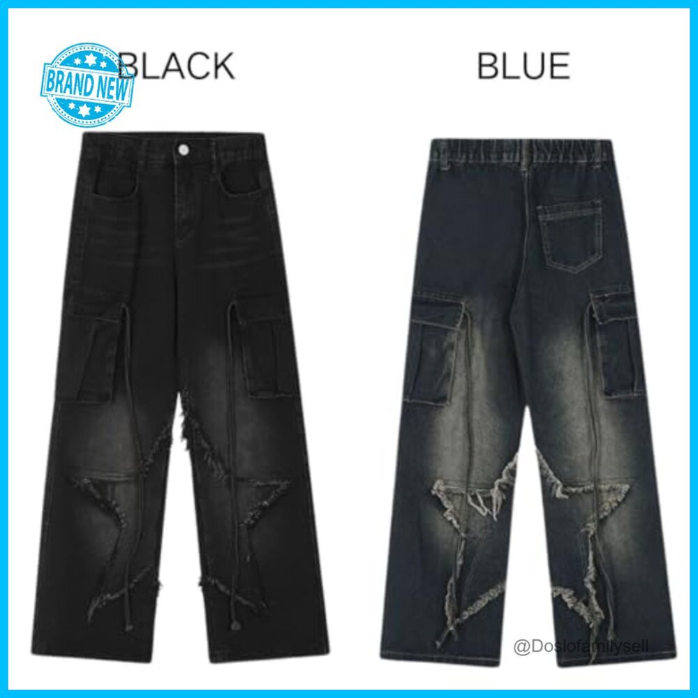 Baggy Cargo Pants Y2K Streetwear Classic Straight Leg Low Rise Jeans - Picture 6 of 6